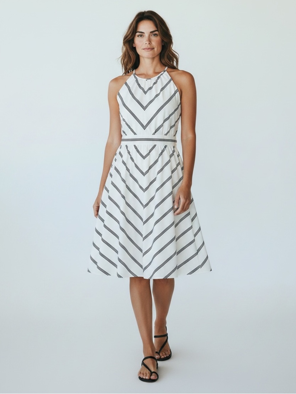 Ann Taylor Black and White Halter A-Line Dress